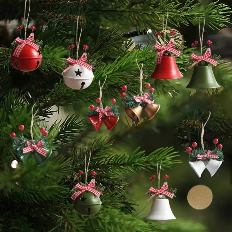 6-1pcs Christmas Iron Art Bell Decorations 11 Styles Christmas Tree Hanging Pendant Xmas Ornaments For Home 2024 New Year Gift