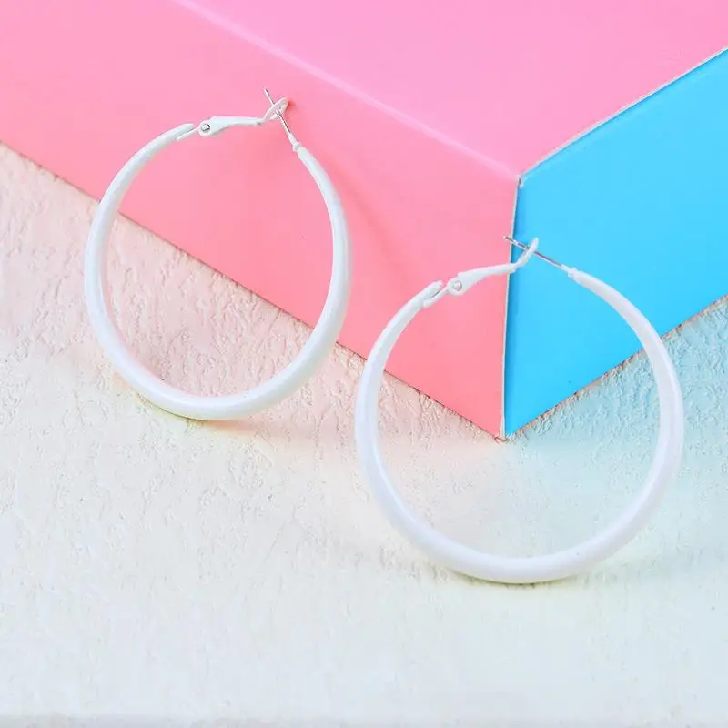 New Summer Colorful Neon Hoop Earrings Pink Blue Green Yellow New Design Large Circle Earrings for Women Girl Rock Punk Jewelry