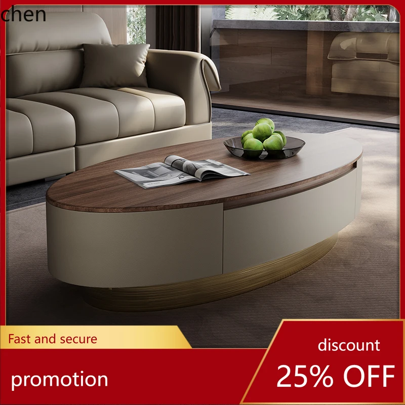 

HT Solid Wood Coffee Table Living Room Home New High-end Oval TV Cabinet Set