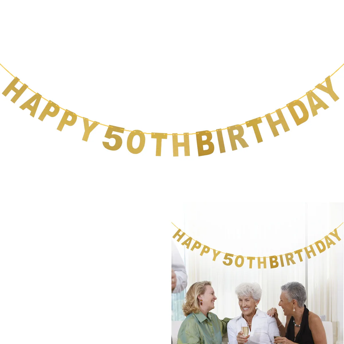 

Gold Glitter Birthday Banners 5M Latte Flowers Garland Hanging Wreath Flags Banner Celebrate 50th Birthdays Party Decorations