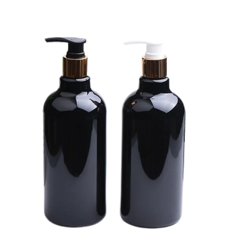 

10Pcs Plastic Bottle 500ML Empty Black PET Shiny Gold Silver Collar Lotion Press Pump Refillable Cosmetic Packaging Containers