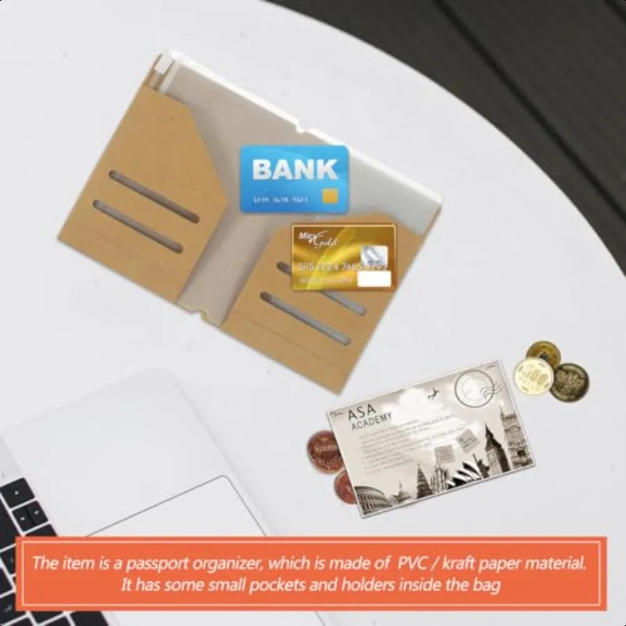 Porta passaporto in carta Kraft da viaggio Porta carte Kraft Cartella di file Kraft Kit di accessori per notebook da viaggio con trasparente