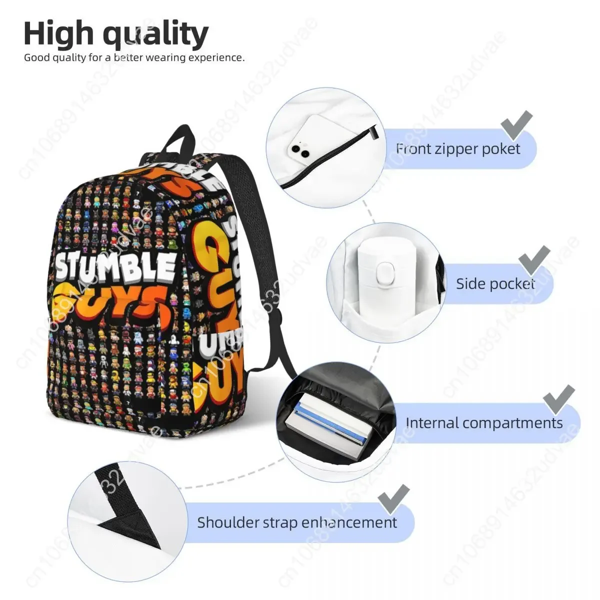 Stumbleguys Funny Game Backpack for Preschool Kindergarten School Student Videogame Bookbag Boy Girl Kids Canvas Daypack Travel