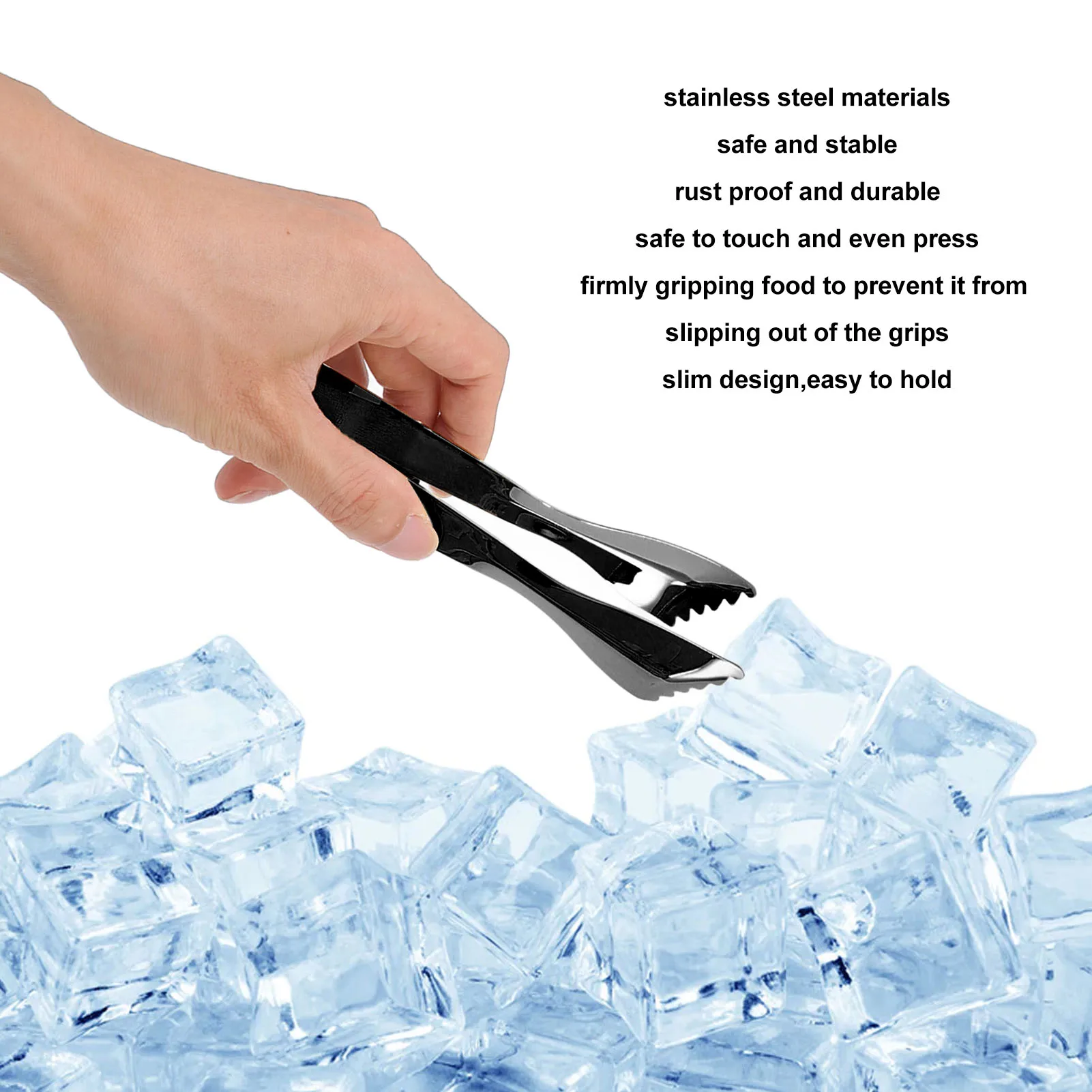 

Zk20 Щипцы для льда Пищевая утолщенная нержавеющая сталь предотвращает скольжение сахара Пищевые пинцеты для дома, кухни, бара с черным покрытием