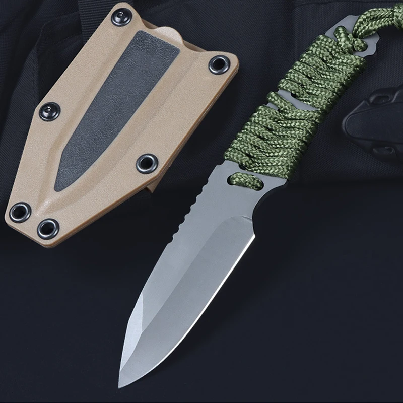 

Fixed Blade Knife High Hardness Full Tang Straight Knife Portable Outdoor Survival Knives With Nylon Rope Camping EDC Hand Tools