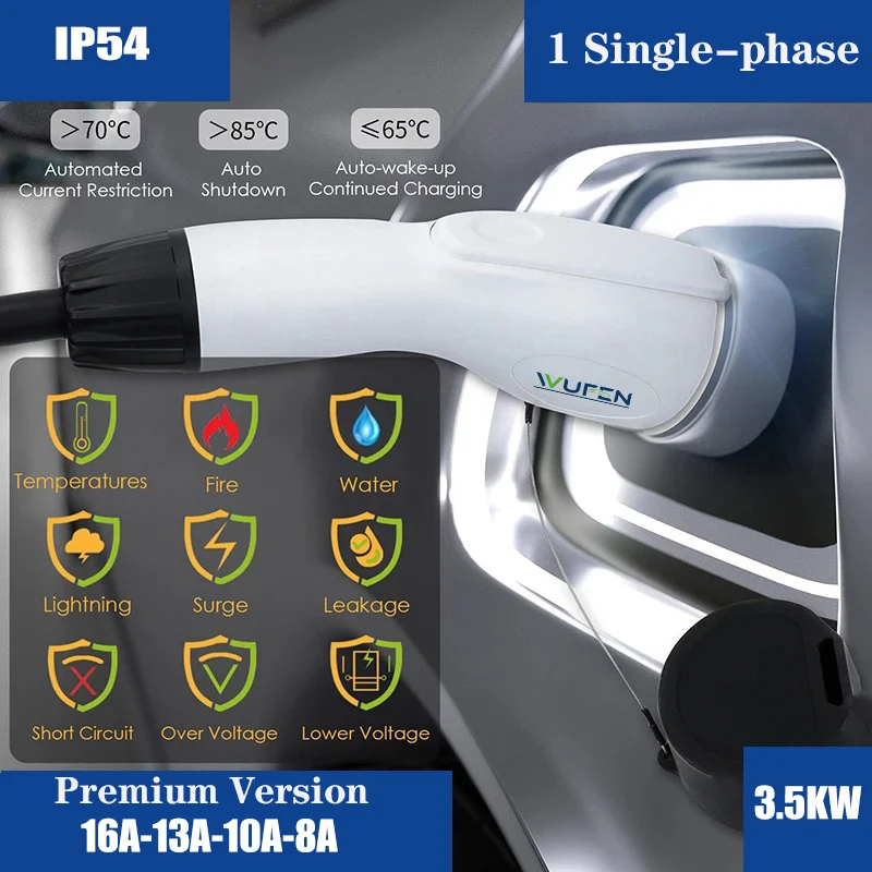 WUFEN pengisi daya mobil elektrik tipe 2 IEC62196-2 EV 3,5 kW pengisi daya mobil EVSE kabel pengisi daya nama Wallbox 5-15 colokan untuk mobil tipe 2