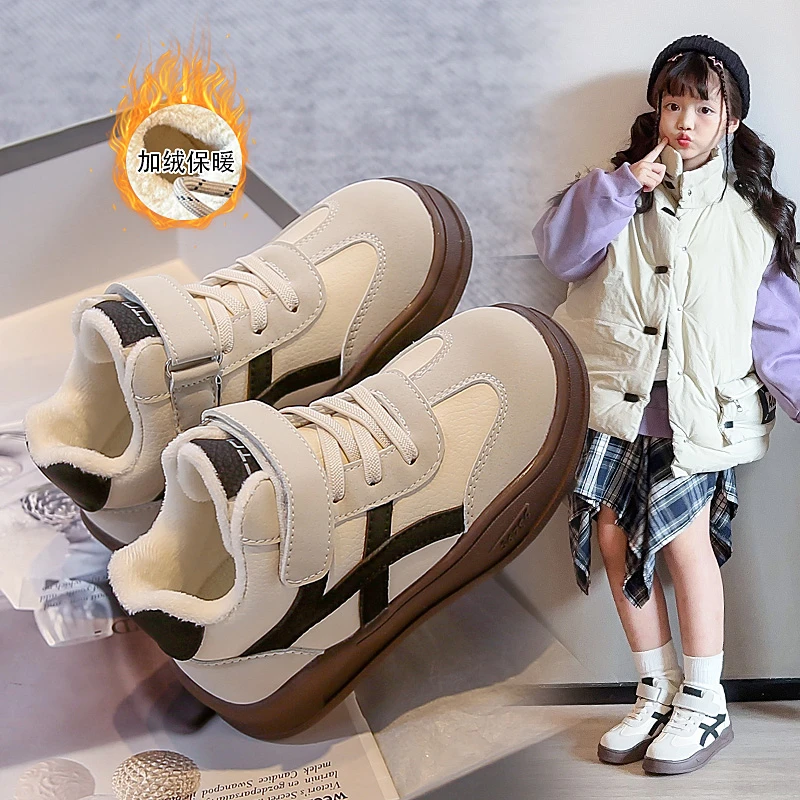 2025년 신상 따뜻하고 편안한 플리스 안감 아동용 경량 따뜻한 면화 신발 고무 상단 통기성 면화 신발