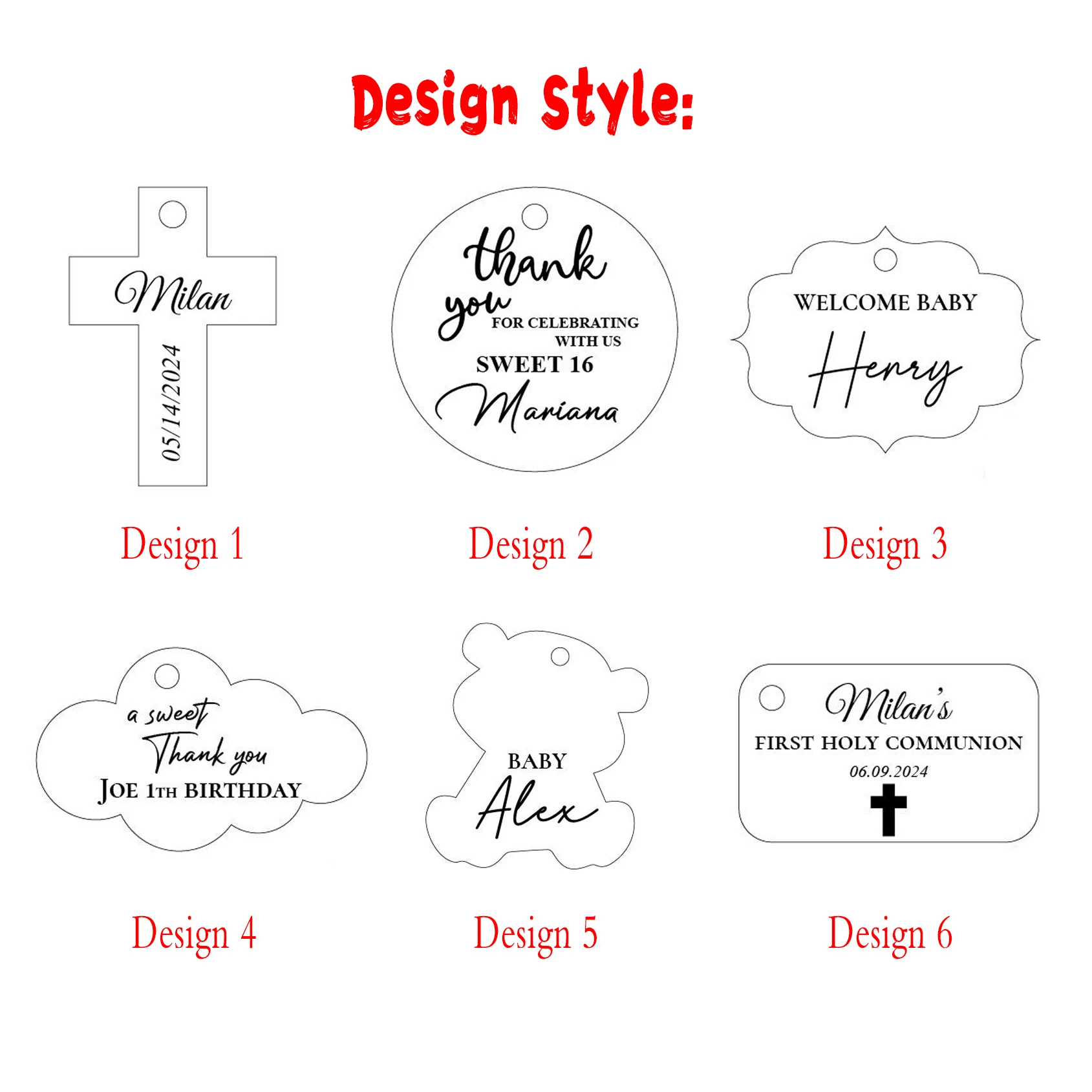 50 sztuk niestandardowych przywieszek z imieniem Baby Shower Favors, akrylowe przywieszki, logo z literą nazwy, dziękuję miejsc, przywieszka na prezent Baby Shower — zdjęcie 6