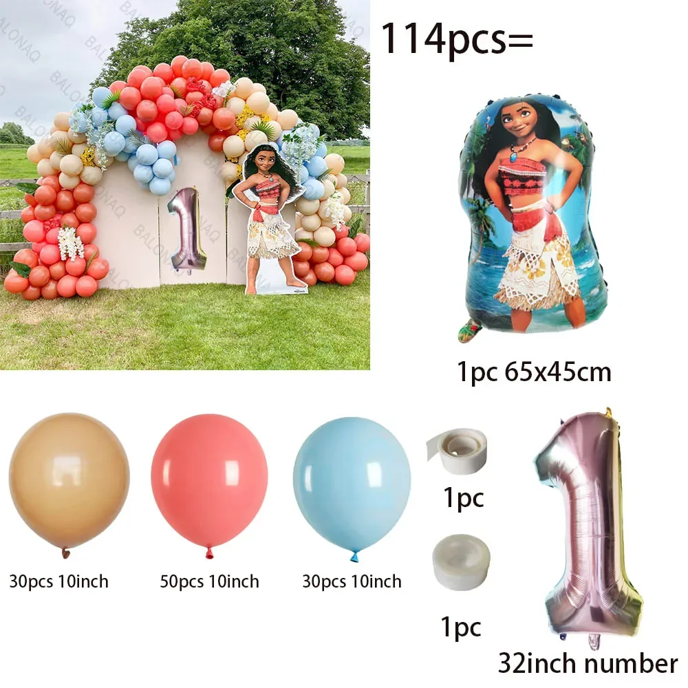 114pcs Moana Princess Theme Birthday Party Decoration Number Aluminum Ballon Baby Shower Photography Pprops Anime Ornaments Gift