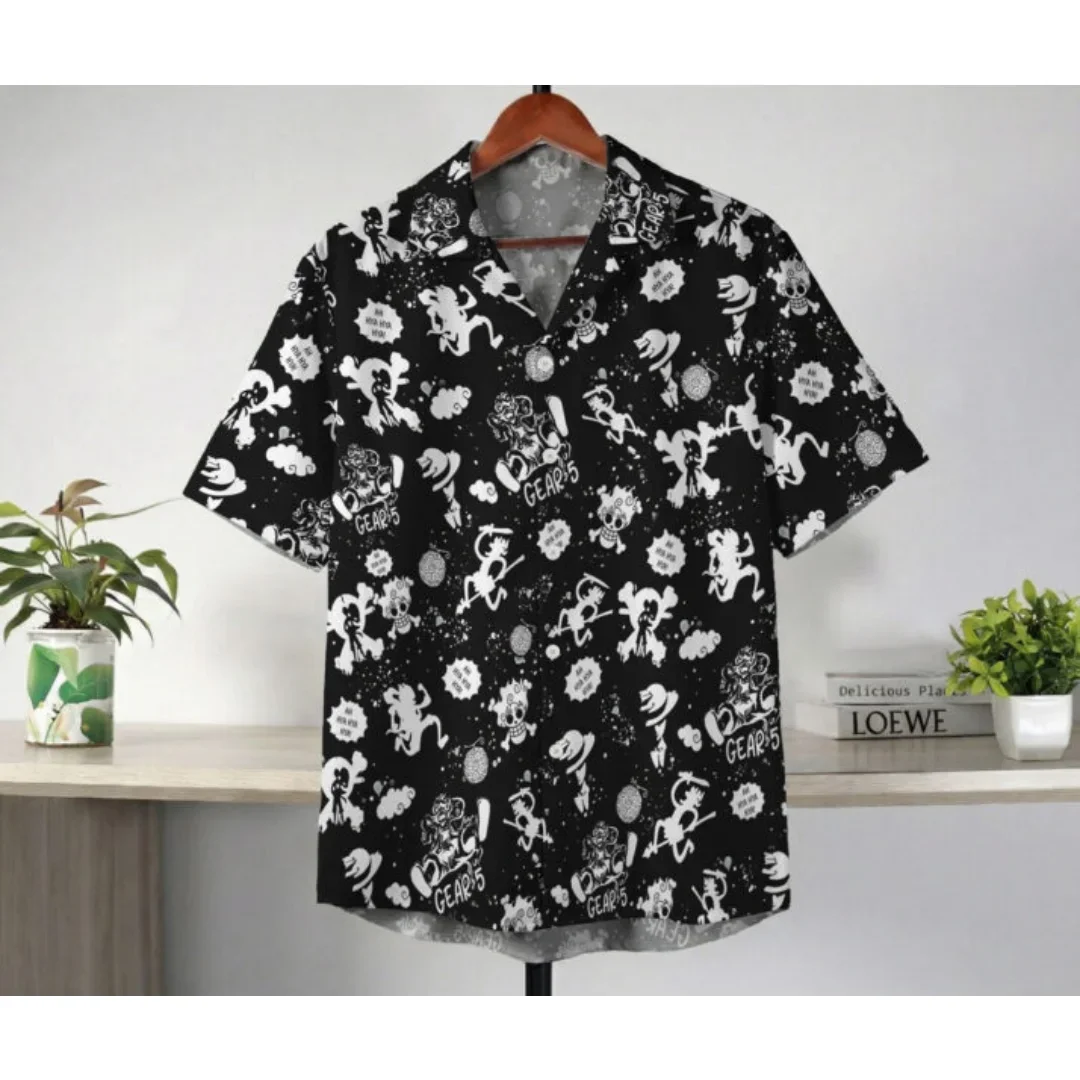 Men's One Piece Hawaiian Shirt Roronoa Zoro Luffy Print Short Sleeve Tropical Aloha Holiday Casual Anime Kids Clothes Shirt Tops