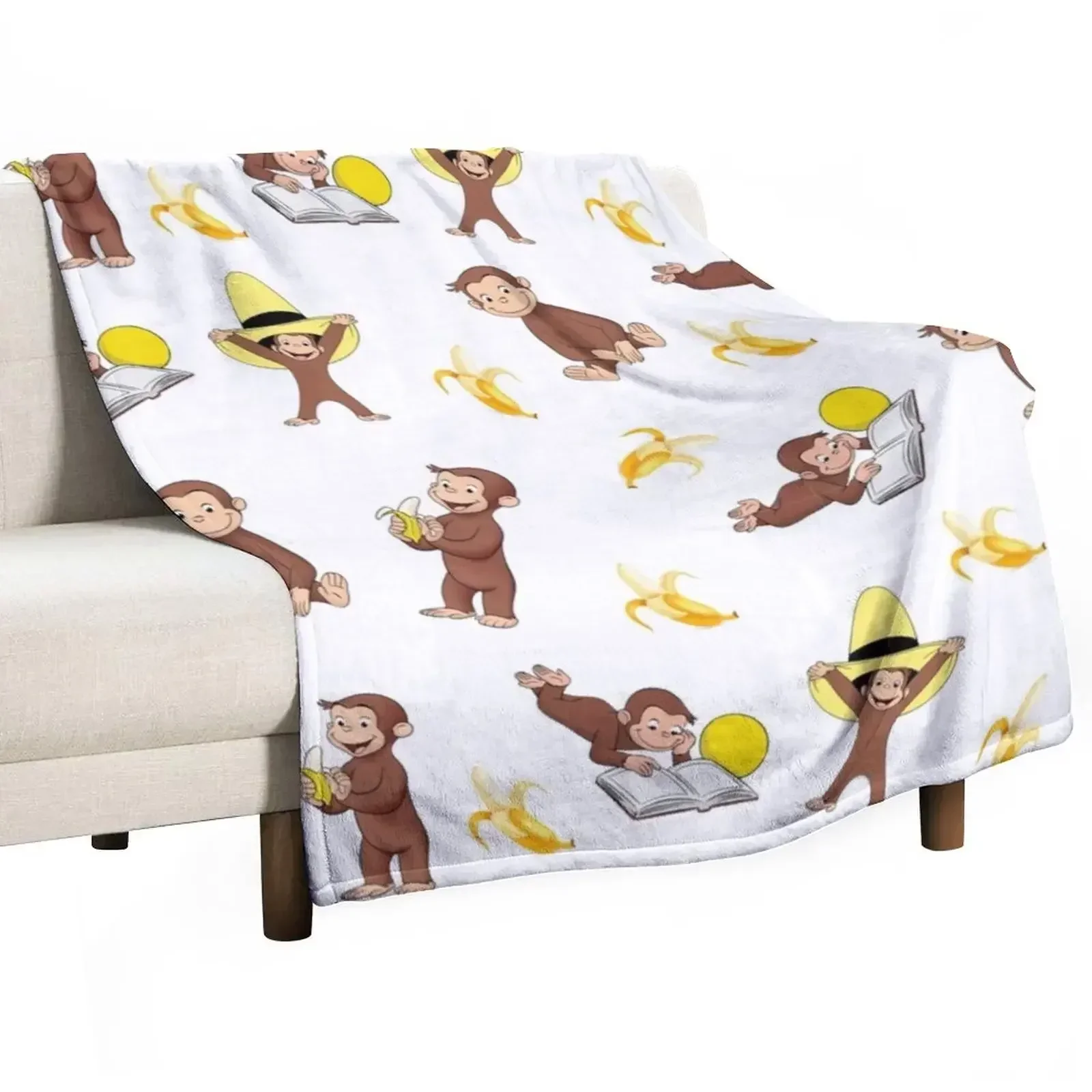 

George the curious monkey cartoon for kids pack Throw Blanket For Baby Flannel Fabric Plaid Cute Blankets