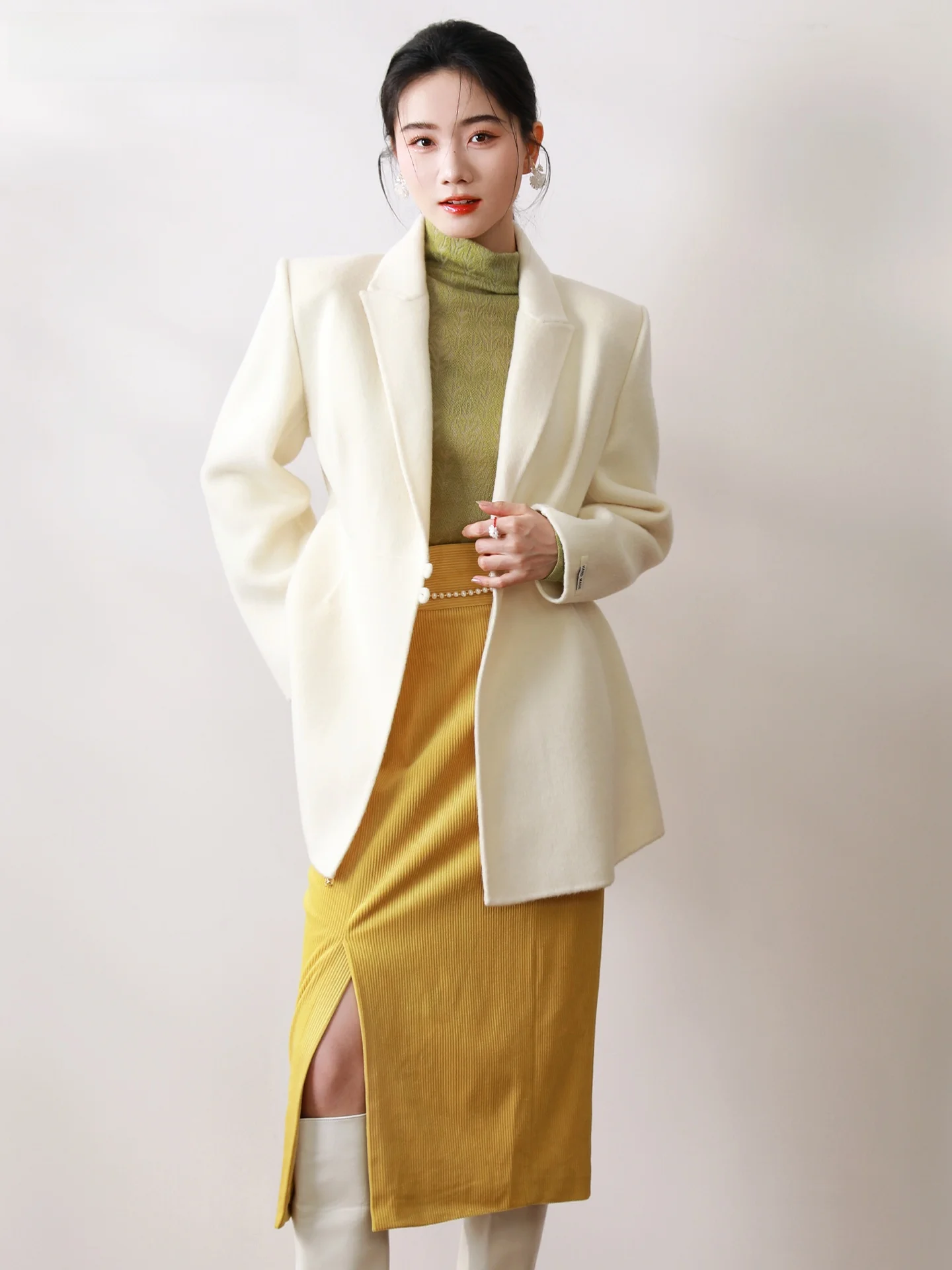 

Ele ort Woolen Suit Jaet Women's Slimming Waist Design Luxury Feel Casual Commute Work Busin Daily Wear