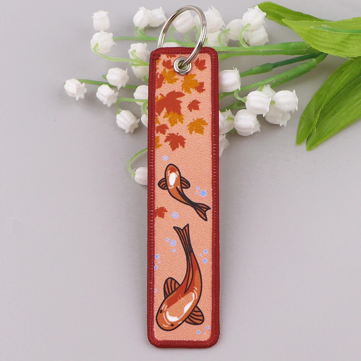 잉어 자수 열쇠 고리 행운의 고양이 열쇠 태그 오토바이에 대한 행운을 빌어 요 열쇠 고리 자동차 열쇠 고리 액세서리 배낭 Chaveiro 선물