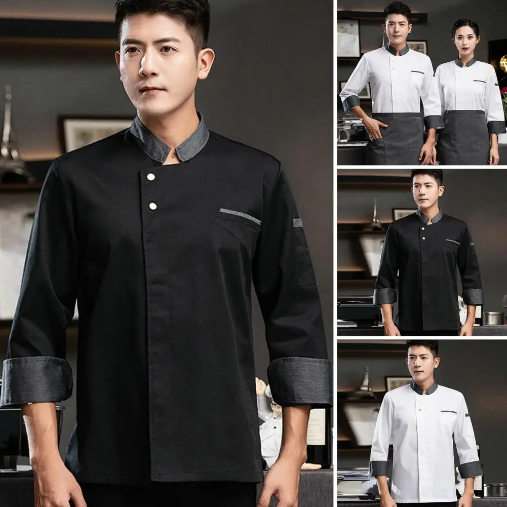 Trendy Chef Uniform Lightweight Stand Collar Quick Drying Men Women Chef Shirt Pastry Clothes  Chef Shirt Oil-proof