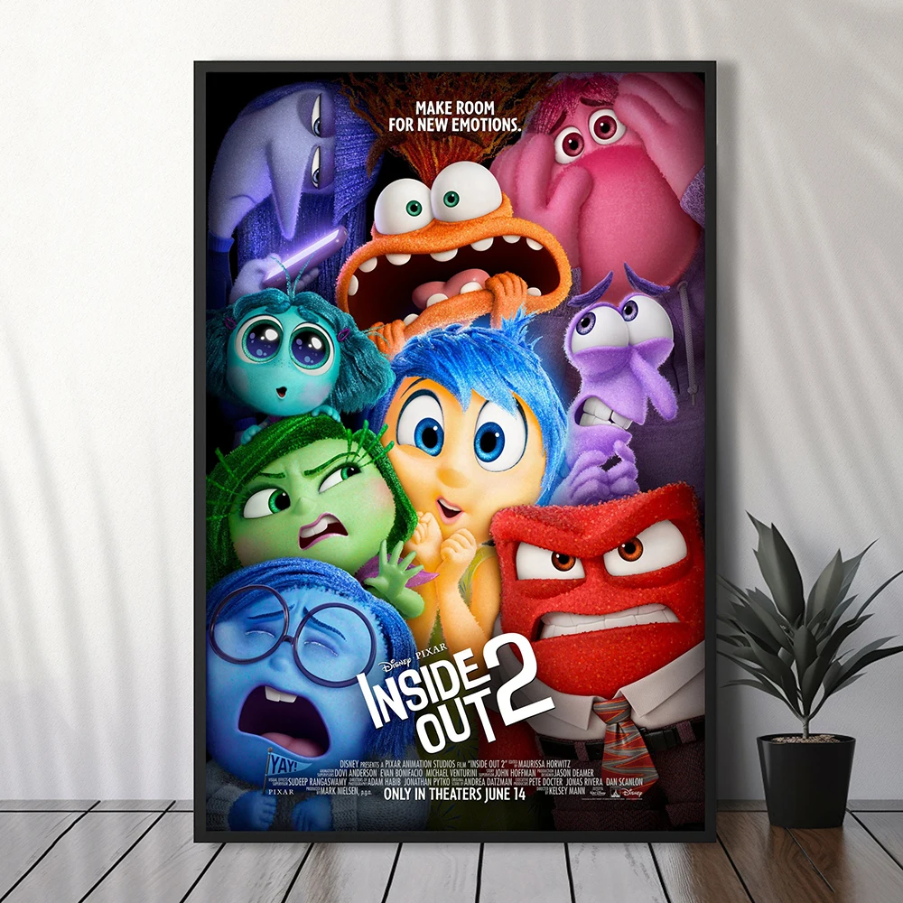 Plakat Disney Movie Inside Out 2 brezentowa drukowany obraz ścienna Anime malarstwo dekoracyjne dekoracja domu prezent urodzinowy na Boże Narodzenie