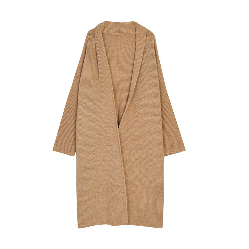 سترة طويلة محبوكة سترة للنساء في الخريف والشتاء نمط كوري جديد سترة فضفاضة وعصرية فوق الركبة سميكة