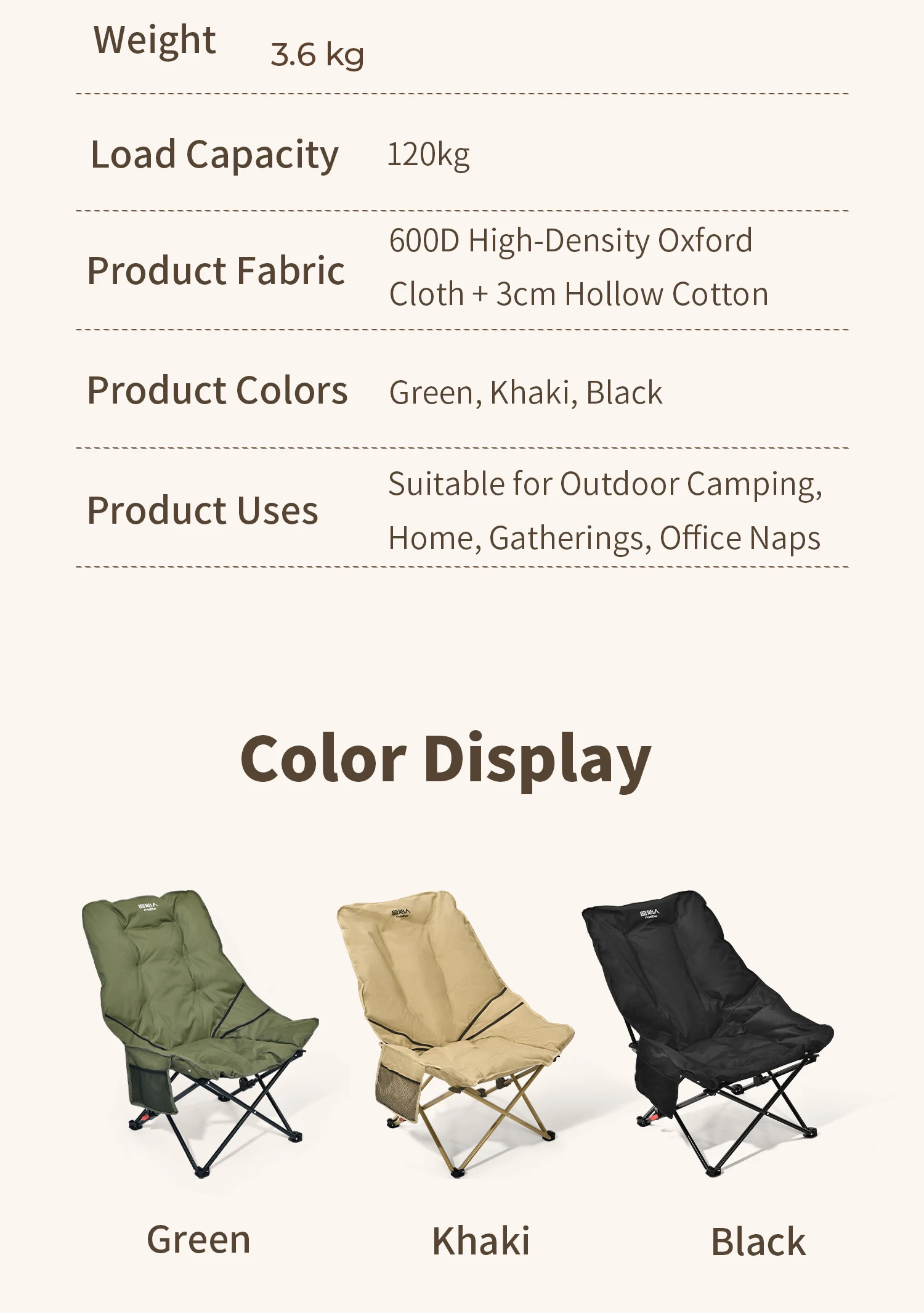PRIMITIVE Quad Campingstuhl, gepolstert, robust, übergroß, faltbar, tragbar, mit Tragetasche und Seitentasche, für Outdoor, Strand, Picknick, Terrasse – Detail 28