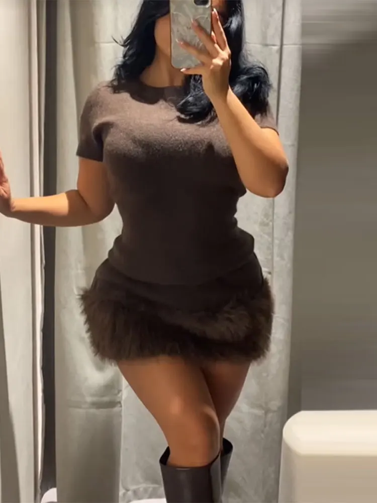 فستان نسائي من الفرو بدون أكمام فستان قصير أنيق فساتين قصيرة فساتين حفلات Bodycon سترة نسائية فستان عيد الميلاد