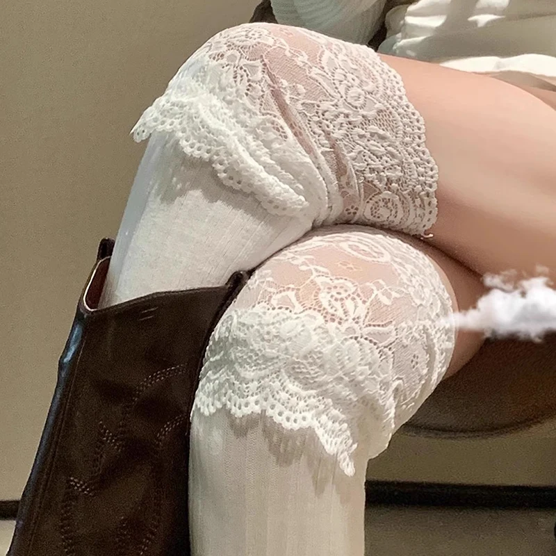 

Sexy Solid Color Sexy Lace High Stockings for Women Girls Thigh High Over The Knee Stockings Lolita Ladies Girls Warm Boot Socks
