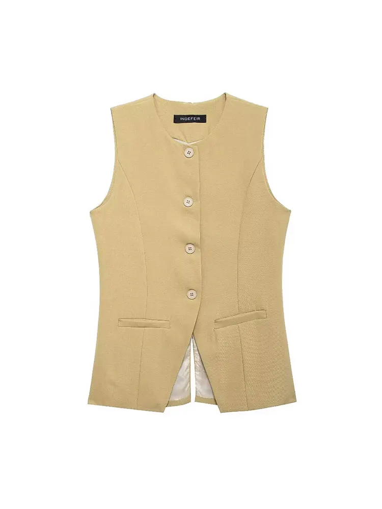 TRAF 2024 Summer Women Waistcoat Suits Sleeveless Irregular Slim Vest Office Female High Waist Shorts 2 Piece Sets Y2K 