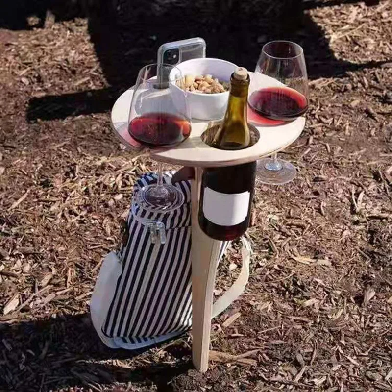 Mini Wood Foldable Wine Holder Outdoor Portable Red Wine Table for Picnic Camp Party Garden Beach Folding Glass Rack Small Desk