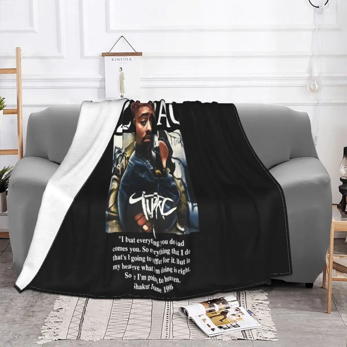 2Pac Tupac Vintage Medium Black T 90S Hip Hop Rap Women Men Slogan More Size Hot Sale Throw Blanket