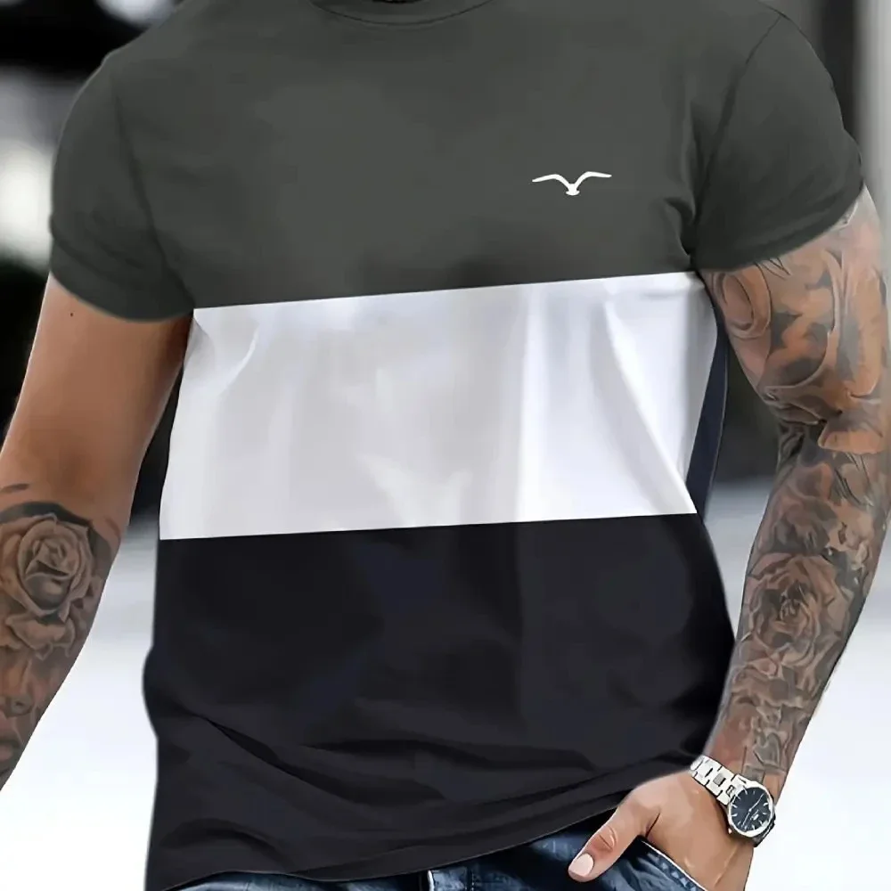 

Casual Men 3d Striped Printed Short Sleeve Men's Oversized Summer Pullover Simple Fashion Atmospheric Simple T-shirt