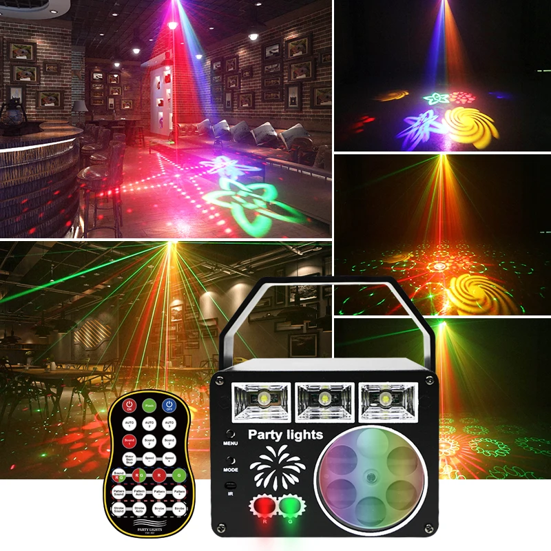 HCWE Honeycomb Three In One Jumping Di Flash Applicable To Birthday Party Laser Projector KTV Karaoke Atmosphere Lights Portable