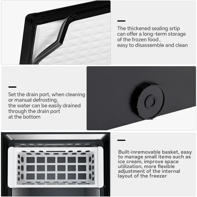 فريزر الصدر Kismile 7.0 أقدام مكعبة مع 3 سلال قابلة للإزالة، فريزر عميق مدمج بباب مفتوح قائم بذاته مع قابل للتعديل