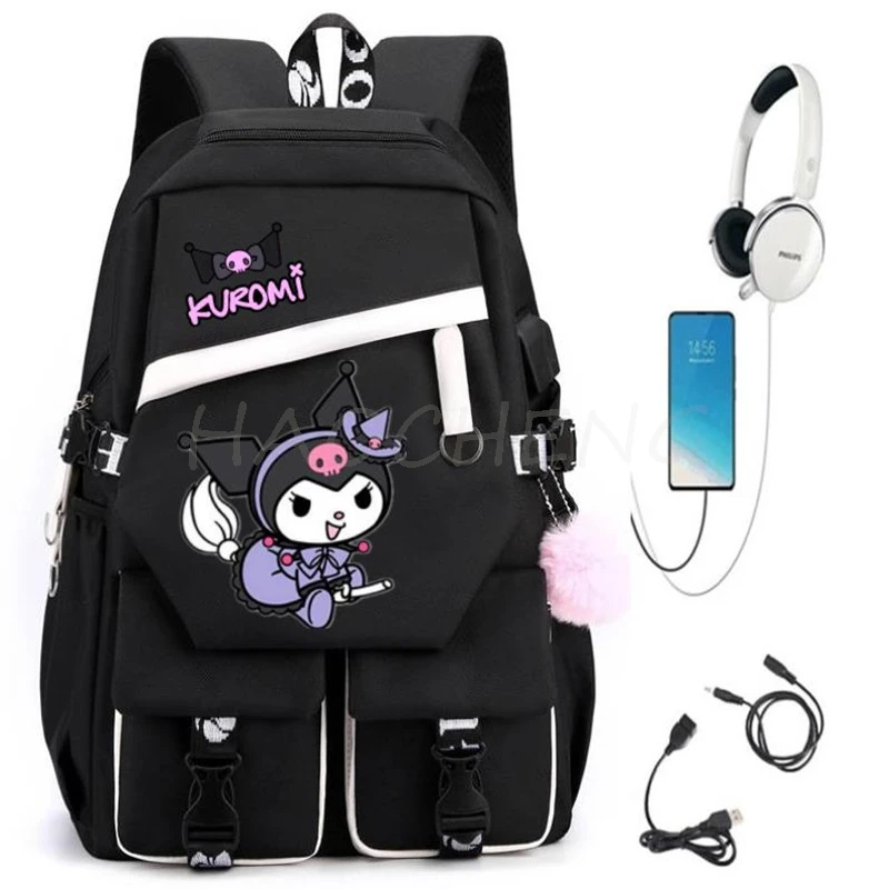 Kuromi Melody Mochilas para Estudantes, Mochilas escolares leves para meninas e meninos, Mochilas portáteis para laptop, presente de aniversário