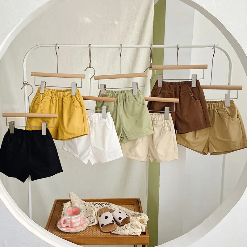 Mädchen Baumwollshorts Einfarbig mit Elastischem Bund Niedliche Kinder-Sommershorts Lässige Jungen-Shorts Locker Sitzende Alltags-Kindershorts