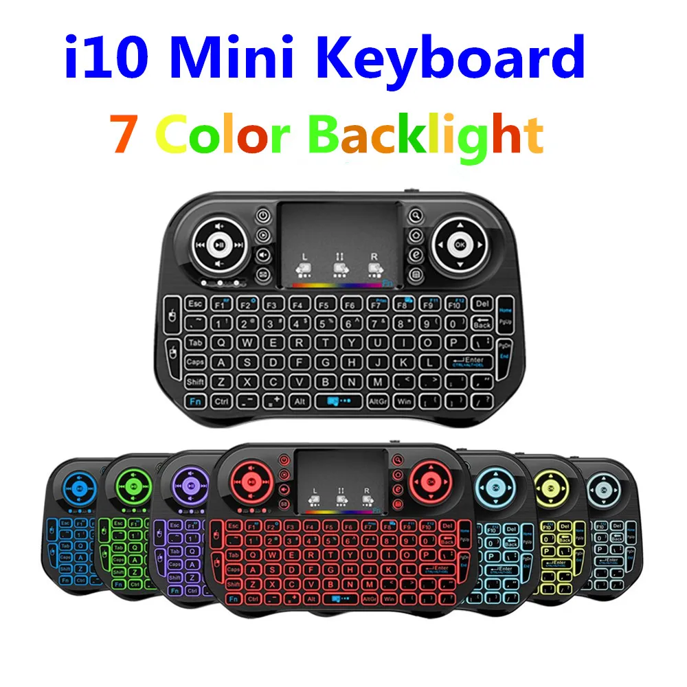New Mini i10 i8 Keyboard 7 Color Backlit 2.4G Wireless Air Mouse Chargable Keyboard For PC Gamepad