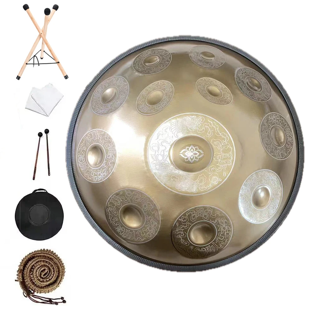 Carve Golden Handpan Drum,D Minor,Steel Tongue Drum,Beginner Percussion Instrument,Hand Drum Gift,440/432Hz,12,10,9 Notes,22Inch