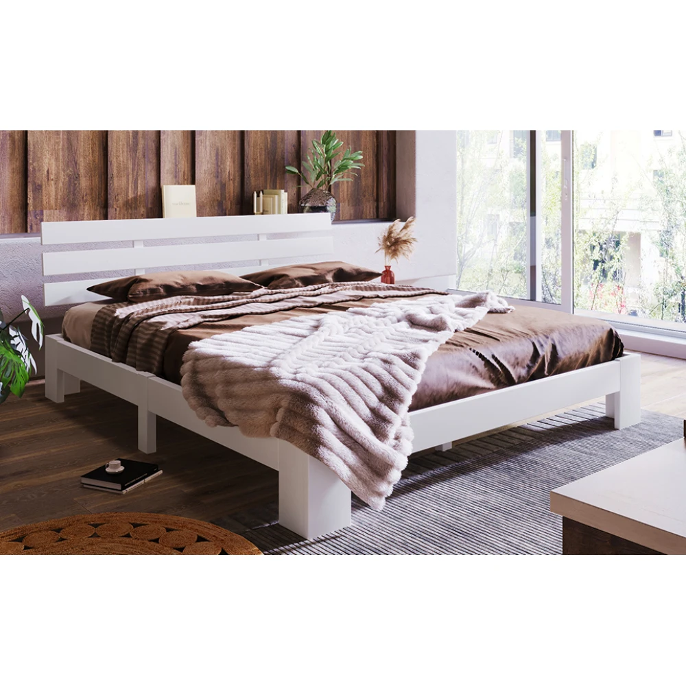 Holzbett, Doppelbett mit Kopfteil des Bettrahmens mit Schieferrost, 200 x 140 cm, Massivholz-Doppelbett, kann als Bett aus Kiefernholz verwendet werden – Detail 14