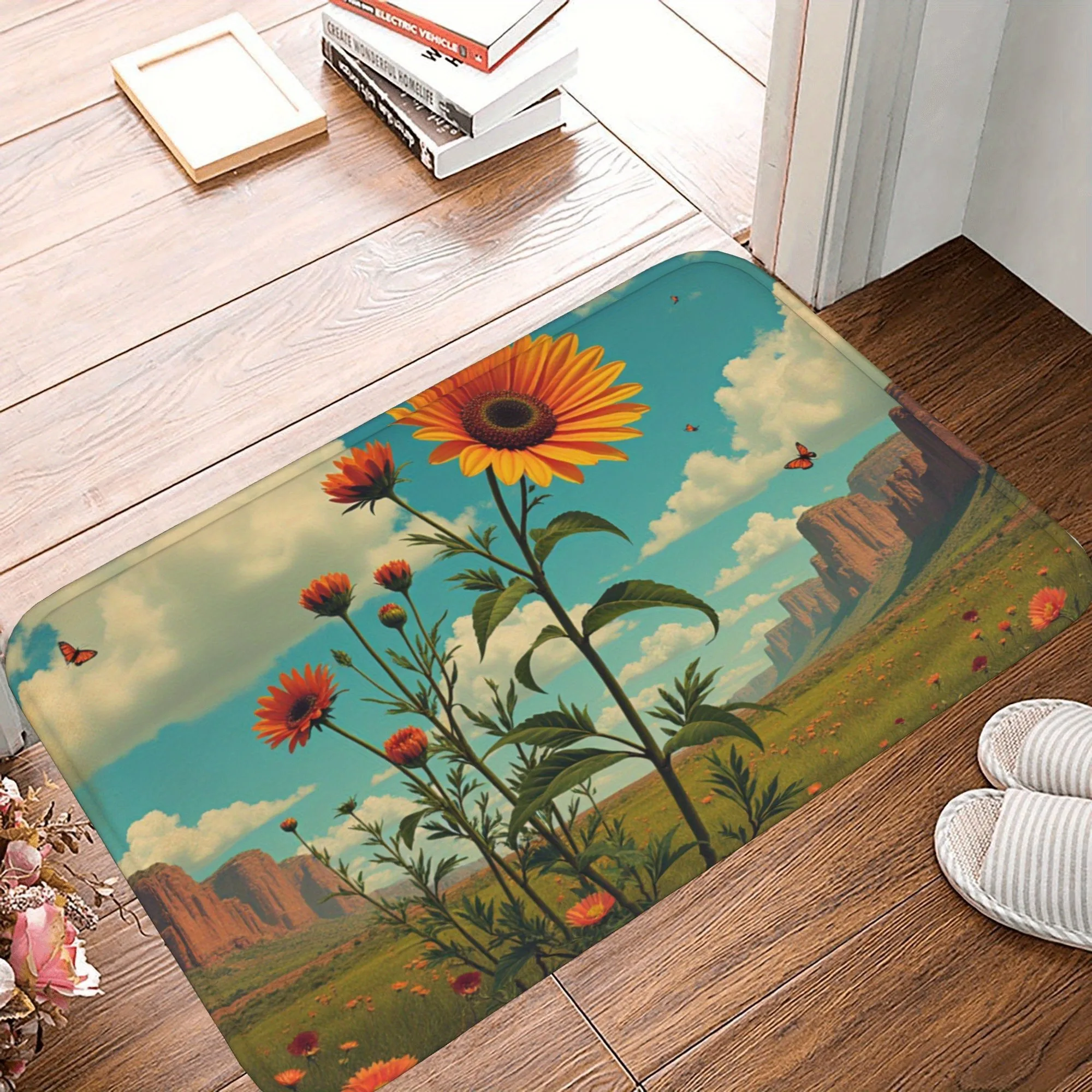 

1PC Sunflower FieldCanyon Kitchen Rug Non-Slip Door Mat Pop design Bathroom Rug Bath Mat Carpet for Home Sink Laundry Decor