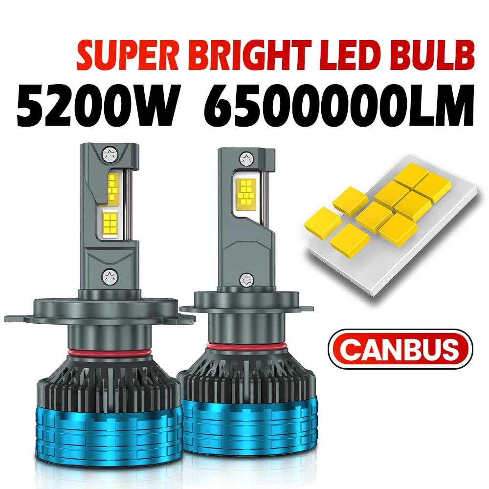 

Светодиодные лампы H7 H4 H11 CANBUS 5200W 6500000LM, высокомощные Canbus 9005 HB3 9006 HB4 9012 Turbo, 6000K, для автомобиля, 12V 24V