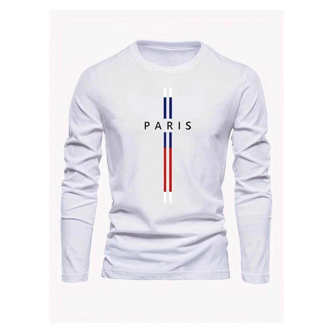 3D Paris graphic Summer T-shirt men's cotton loose Outdoor Sunscreen T-shirt sports leisure round neck long sleeved T-shirt tops