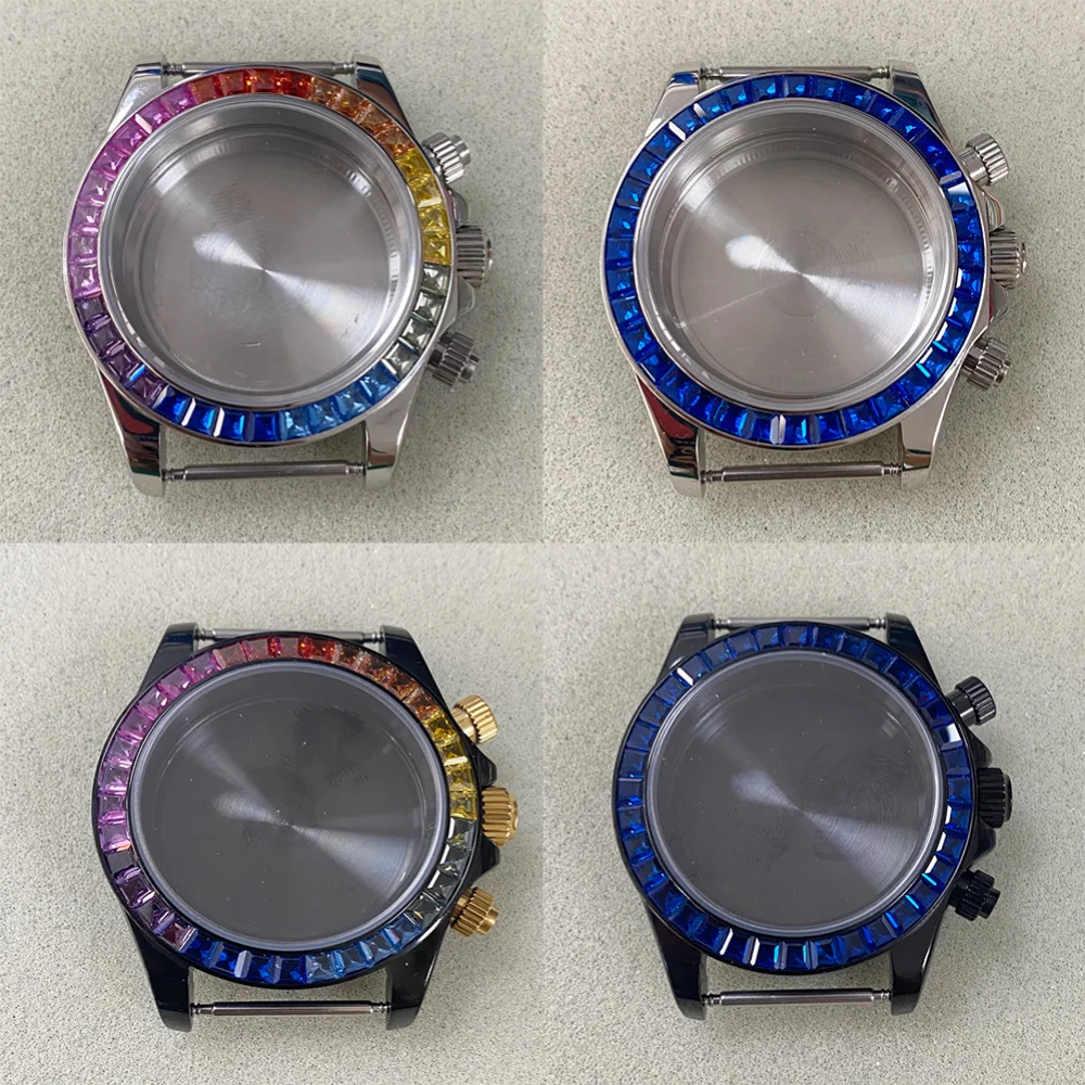 

Watch Case PVD Black/steel Color 39MM Stoneware Steel Case Color/blue Bezel Only for Japanese VK63 Movement