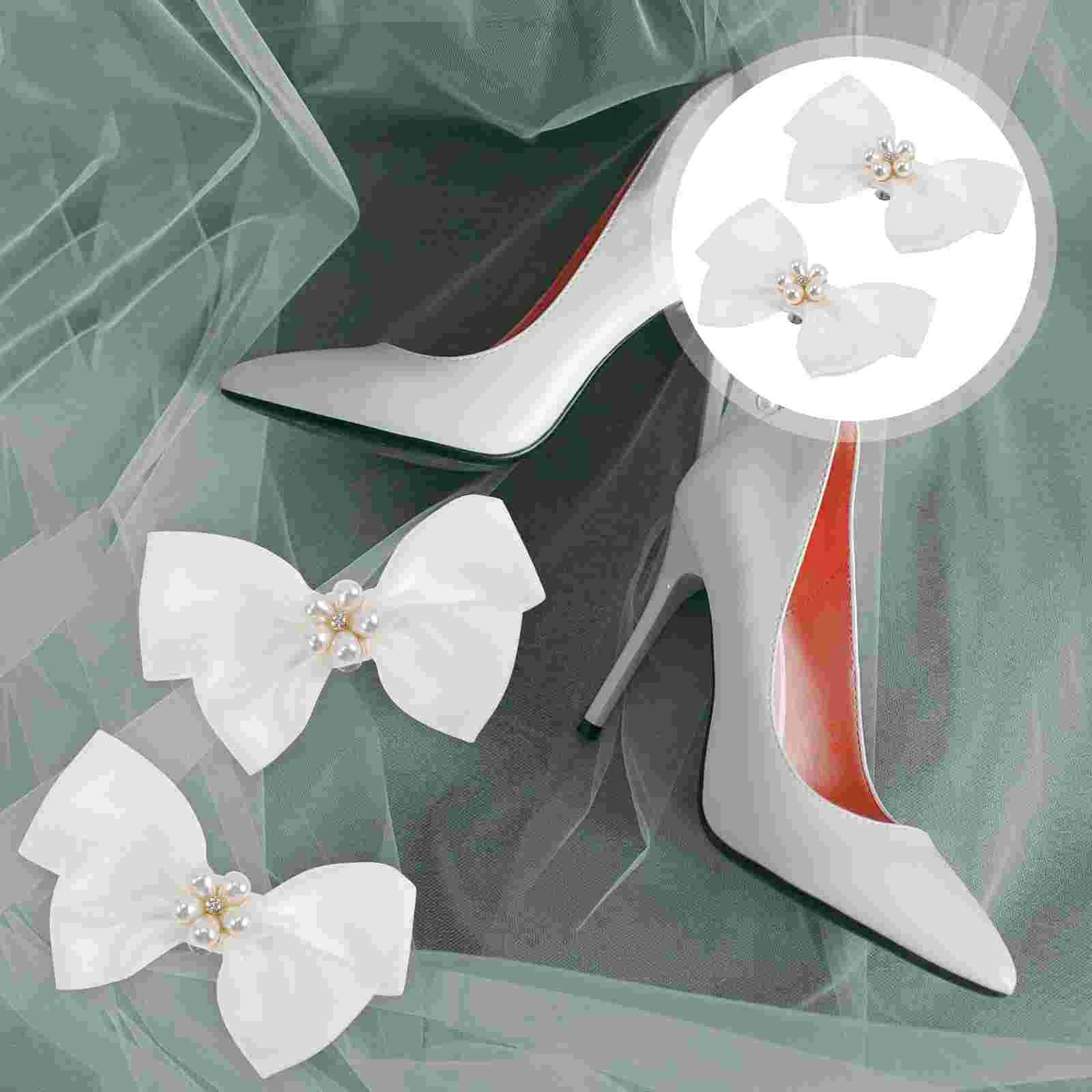 Bride Accessories Remove The Bow Shoe Clip Rhinestone Heels Wedding Jewelry Women White Cloth Woman Sneakers