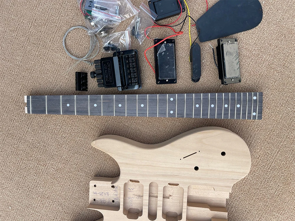 DIY Semi-Finished Headless Alder Electric Guitar Kits without Paint,Rosewood Fretboard with 24 Frets