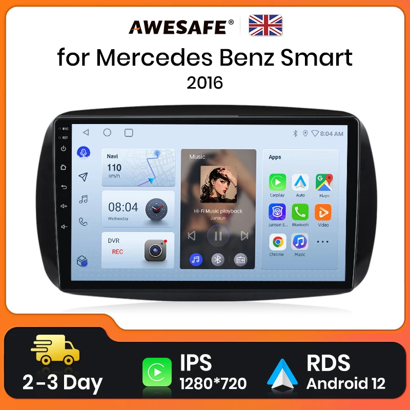 AWESAFE Wireless CarPlay Android Auto Radio For Mercedes Benz Smart 2016 GPS Navigation Stereo Car Intelligent Systems