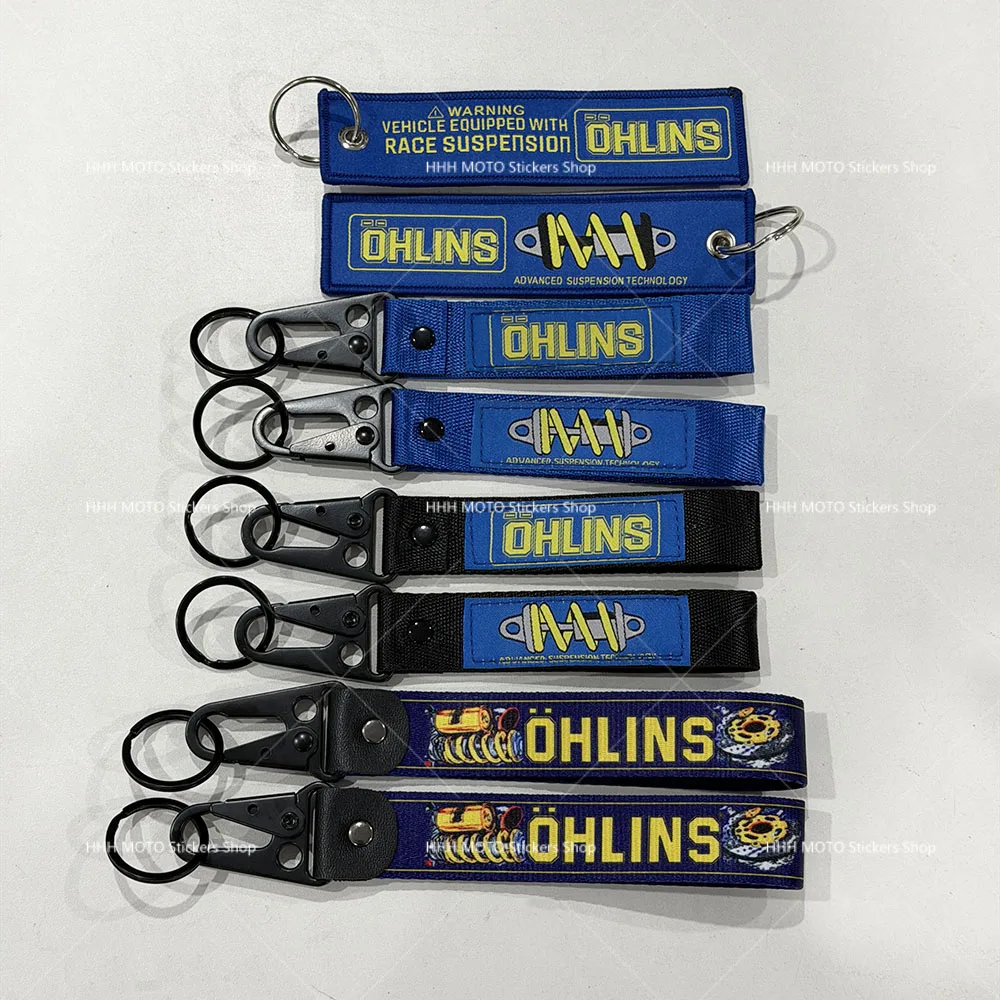 Motorcycle & Car Key Ornament Double-Sided Embroidered Key Ring Öhlins Theme Decorative Key Fob Accessories