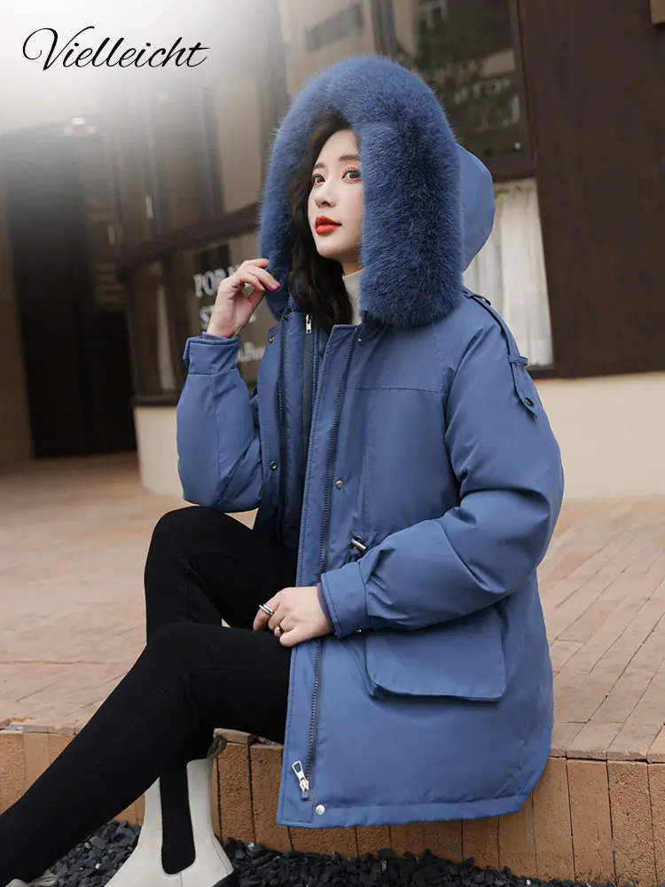 

Vielleicht Winter Women Parkas Jackets 2023 New Casual Removable Fur Fleece Liner Hooded Thick Warm Parkas Coat Female Outwear