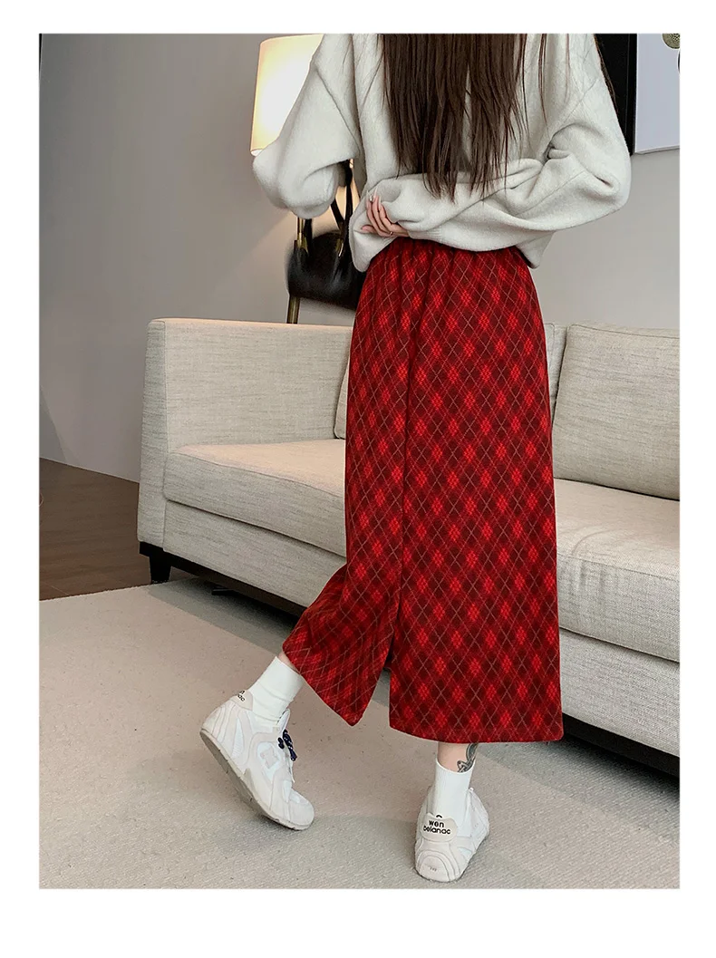 Plaid Print Skirts for Woman High Waist Long Skirt Woman Autumn and Winter Women's Skirts Streetwear A line Midi Skirt