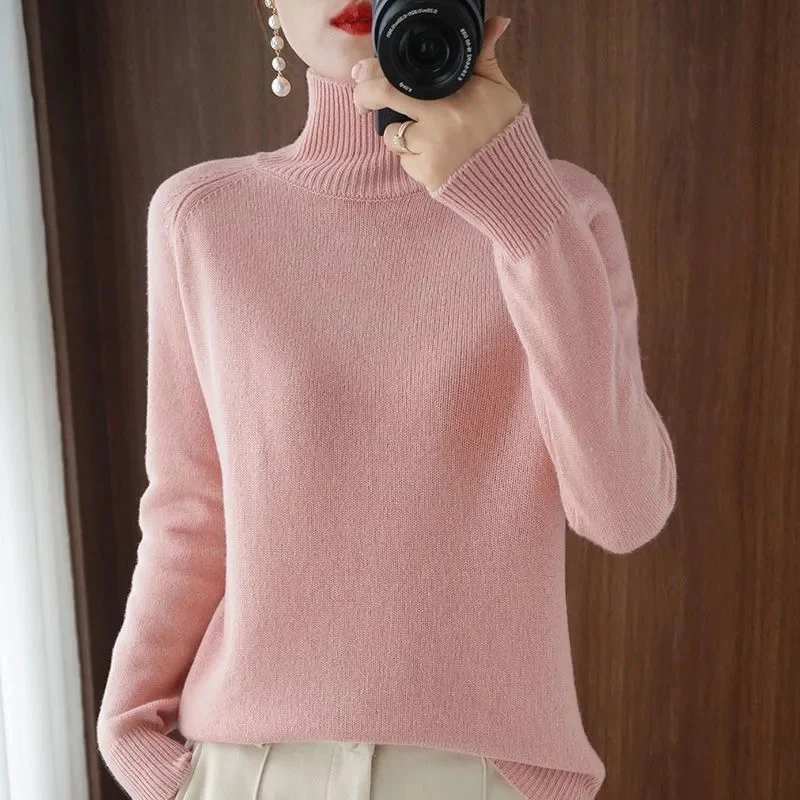 2023 New Spring Autumn Women\'s Sweater Turtleneck Pullover Slim Solid High-quality Warmth Comfort Pendulous Feel Knitted Jumper