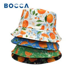 Bocca Orange Pattern Bucket Hat Fruit Printing Fisherman Hats For Men Women Panama Cap Fresh Style Summer Outdoor High Quality