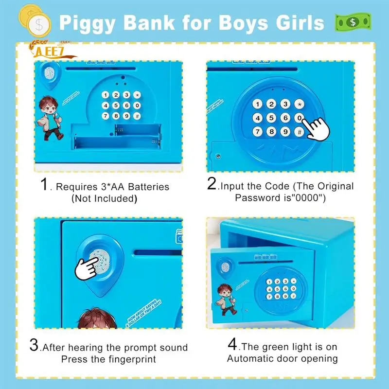

AEE7-скарбничка для детей, копилка с паролем и отпечатком пальца, копилка для монет, сейф для денег, банкомат, подарок на день рождения