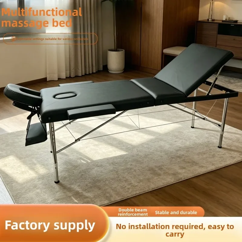 Portable Threefold Folding Massage Bed Sturdy Double Beam Beauty Bed Massage Bed Portable Table De Massage Multipurpose