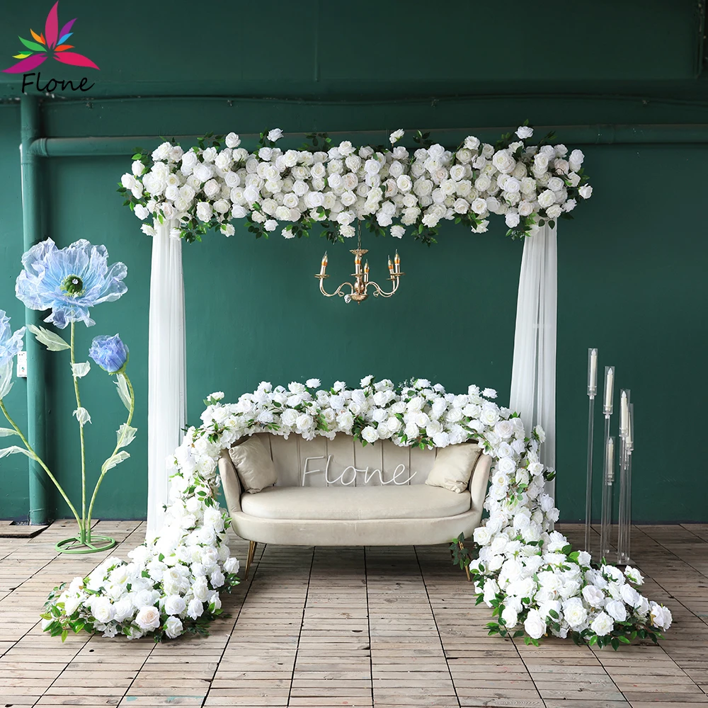 Wedding Backdrop Decoration Fleurs Artificielles Decoration White Rose Floral Arrangement Sofa Flower Party Decor L8.2x2.2x1.6ft