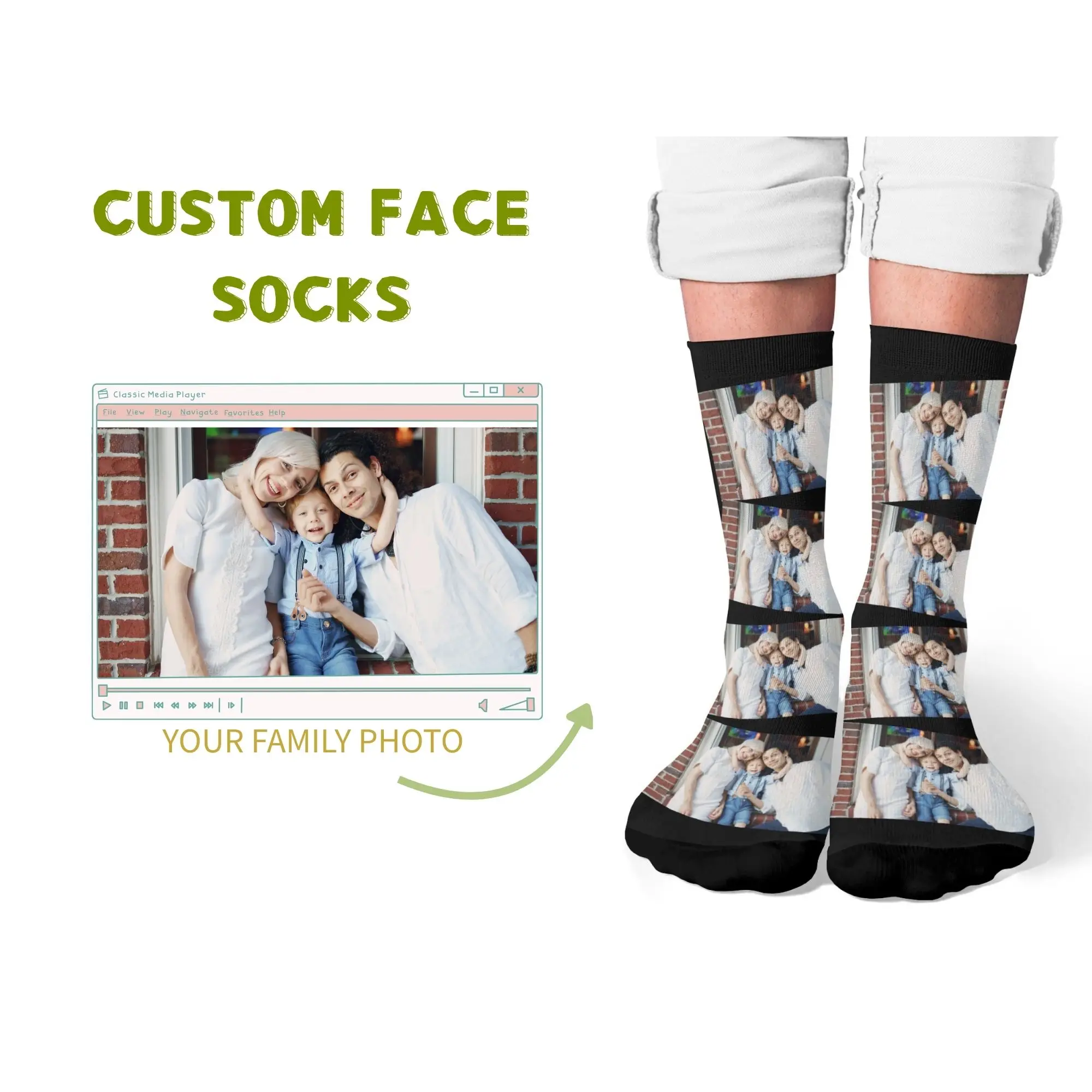 

Custom Family Photo Portrait Socks with Black Background Personalized Family Portrait for Edgy Fashion Daily Memory Wearing